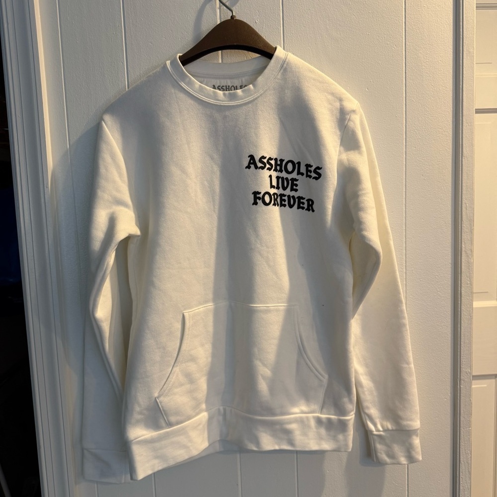 Assholes Live Forever white soft cotton fleece sweatshirt Small new - Picture 2 of 5